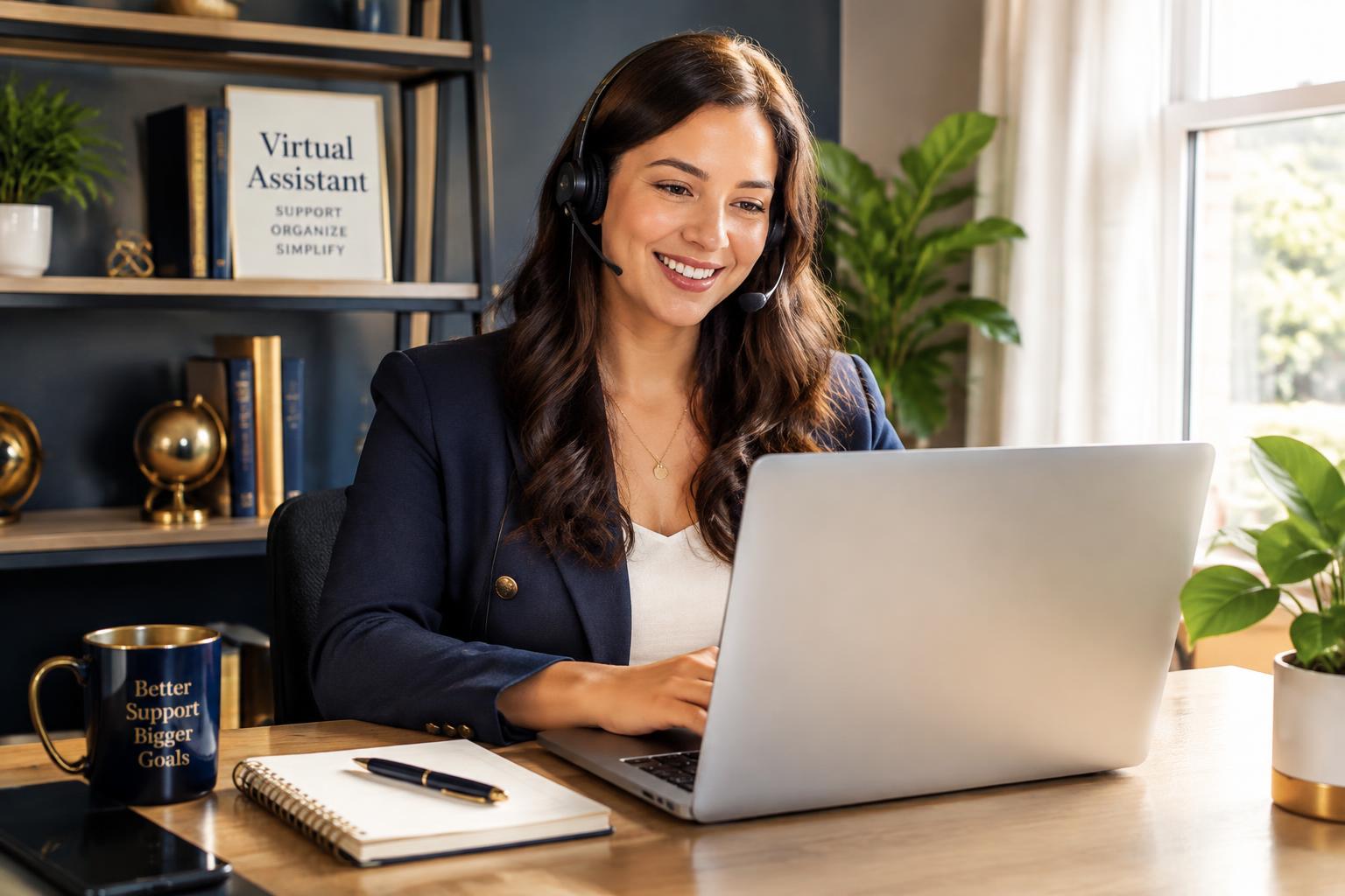 Howling Assistant virtual assistant working at a laptop