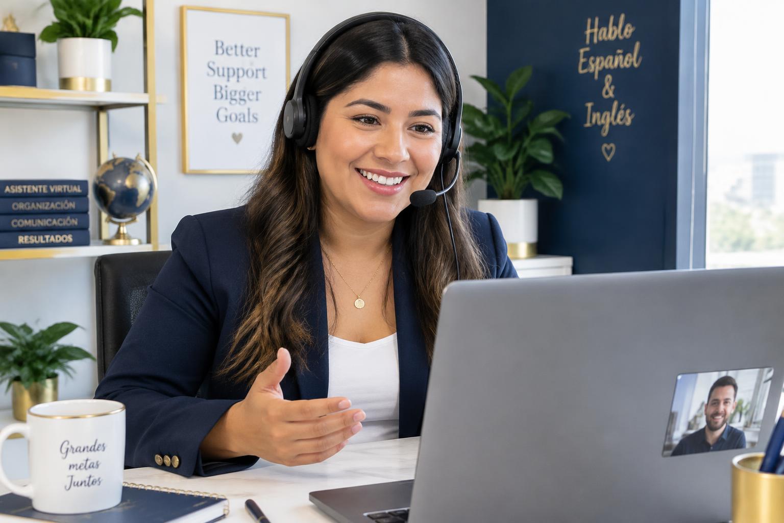 Bilingual virtual assistant on a video call with a client